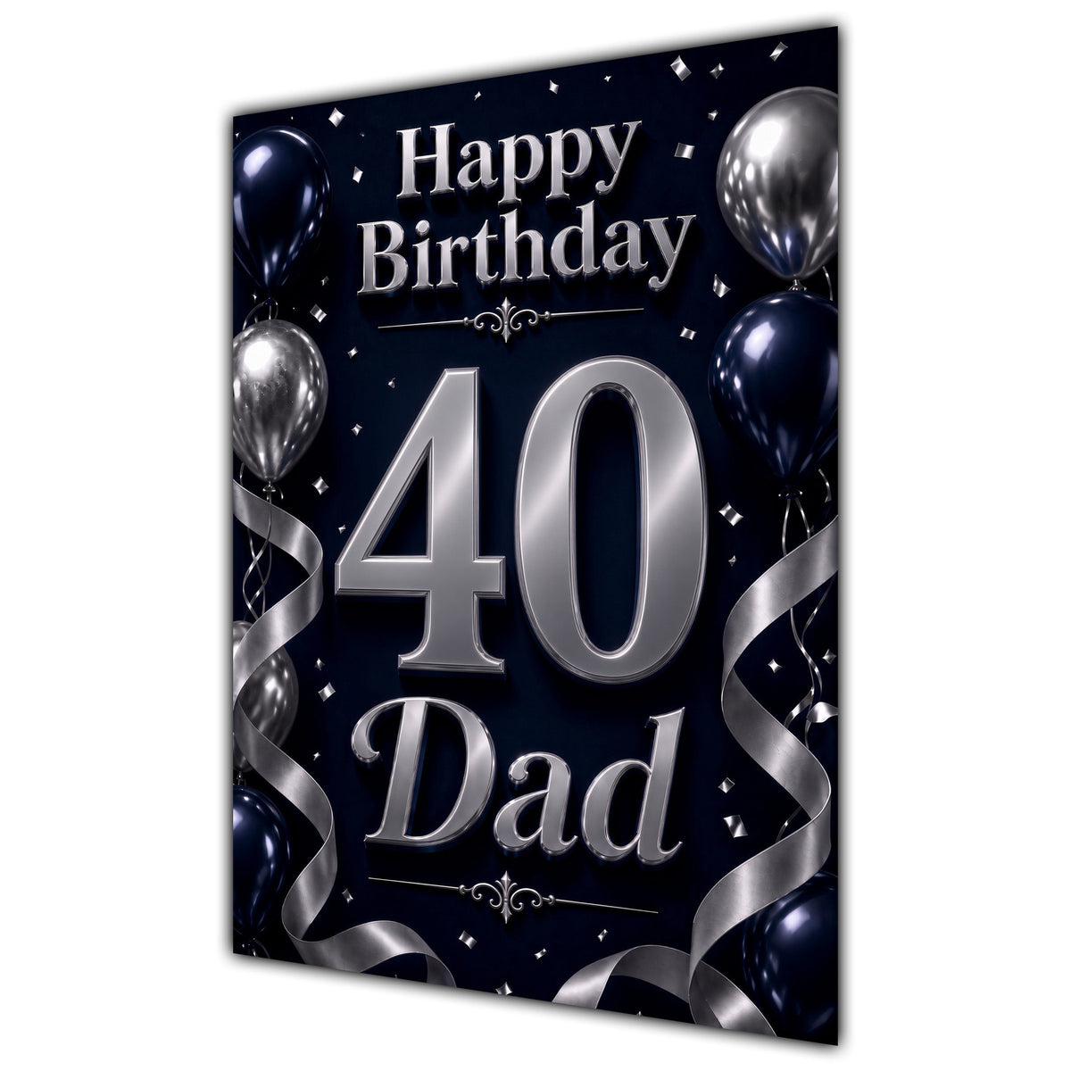 Dad 40th Birthday Card - Navy and Silver Balloons