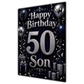 Son 50th Birthday Card - Navy and Silver Balloons