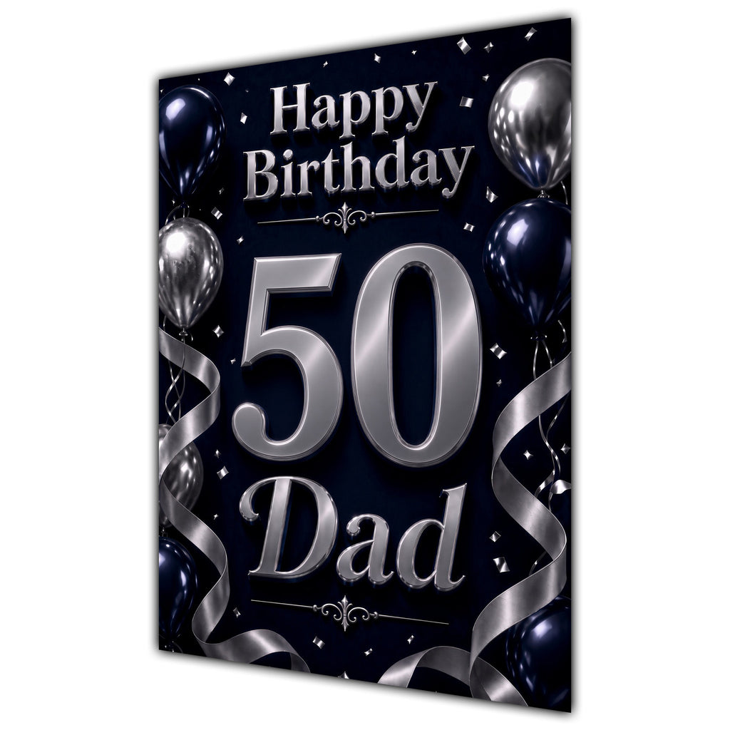 Dad 50th Birthday Card - Navy and Silver Balloons