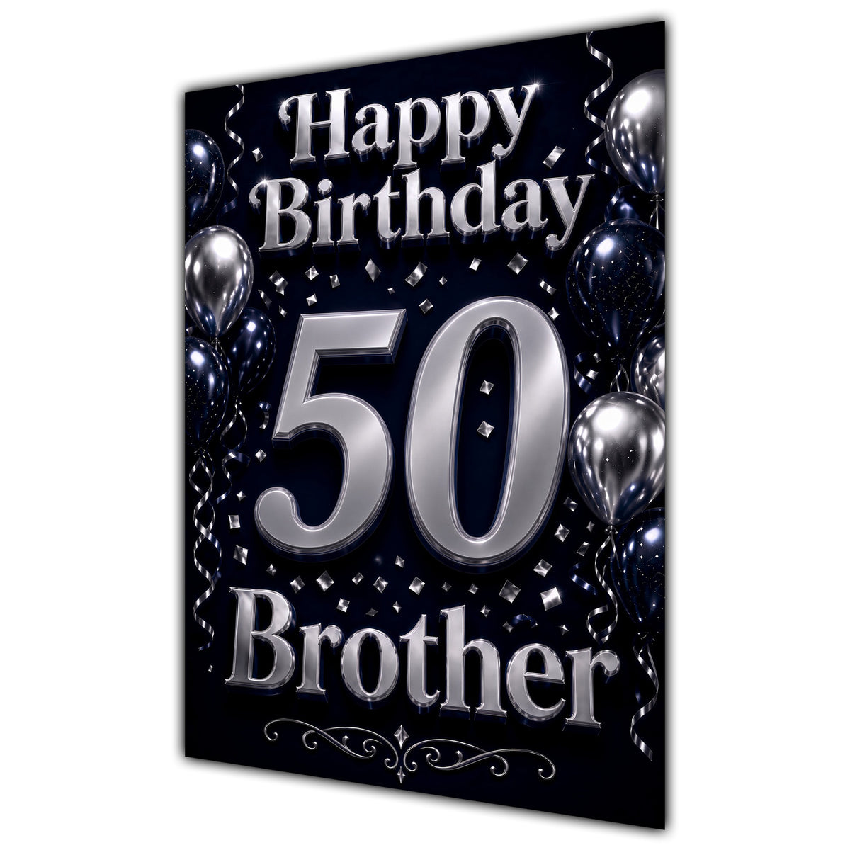 Brother 50th Birthday Card - Navy and Silver Balloons