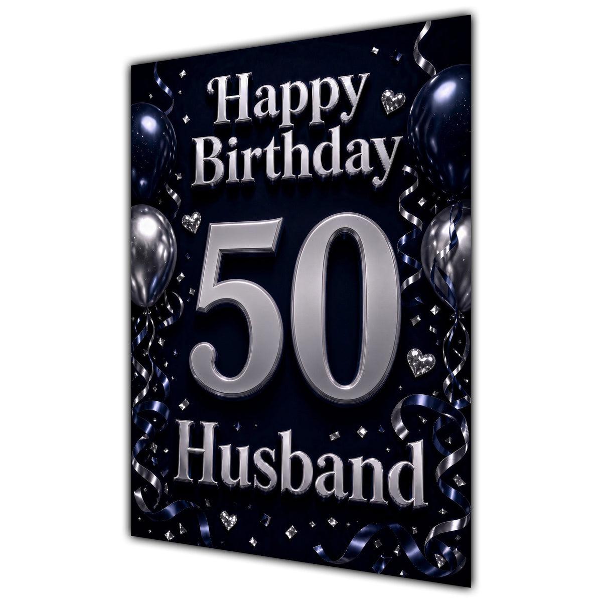 Husband 50th Birthday Card - Navy and Silver Balloons