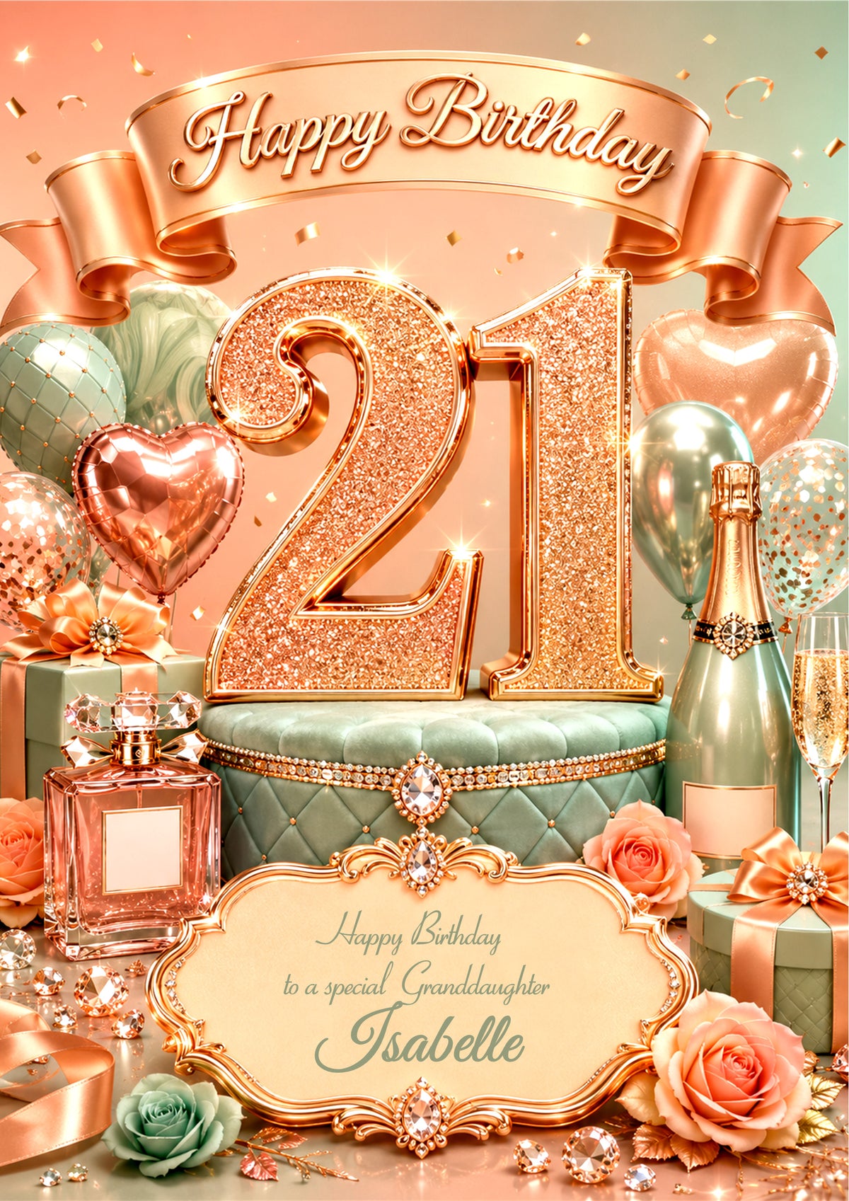 21st Birthday Card For Girls, womem, Daughter, Granddaughter, Niece, Sister, Perfume, Bubbles, Floral E978-7