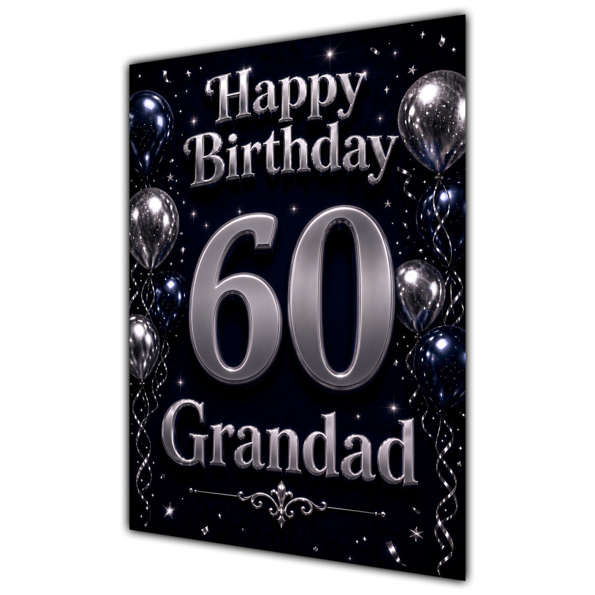 Grandad 60th Birthday Card - Navy and Silver Balloons