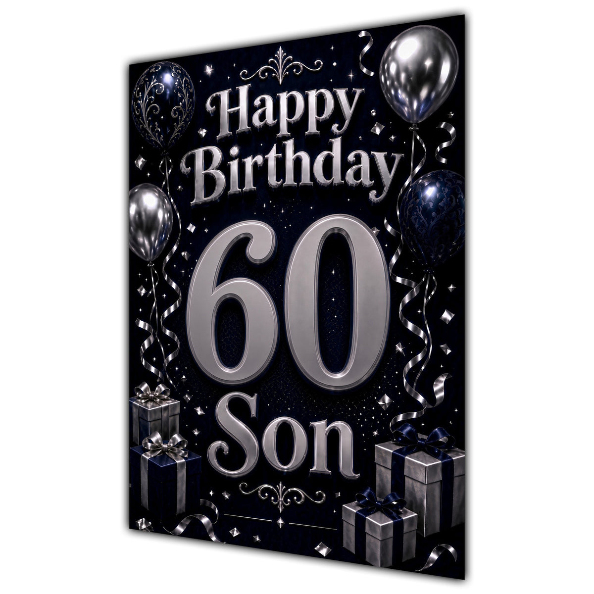 Son 60th Birthday Card - Navy and Silver Balloons