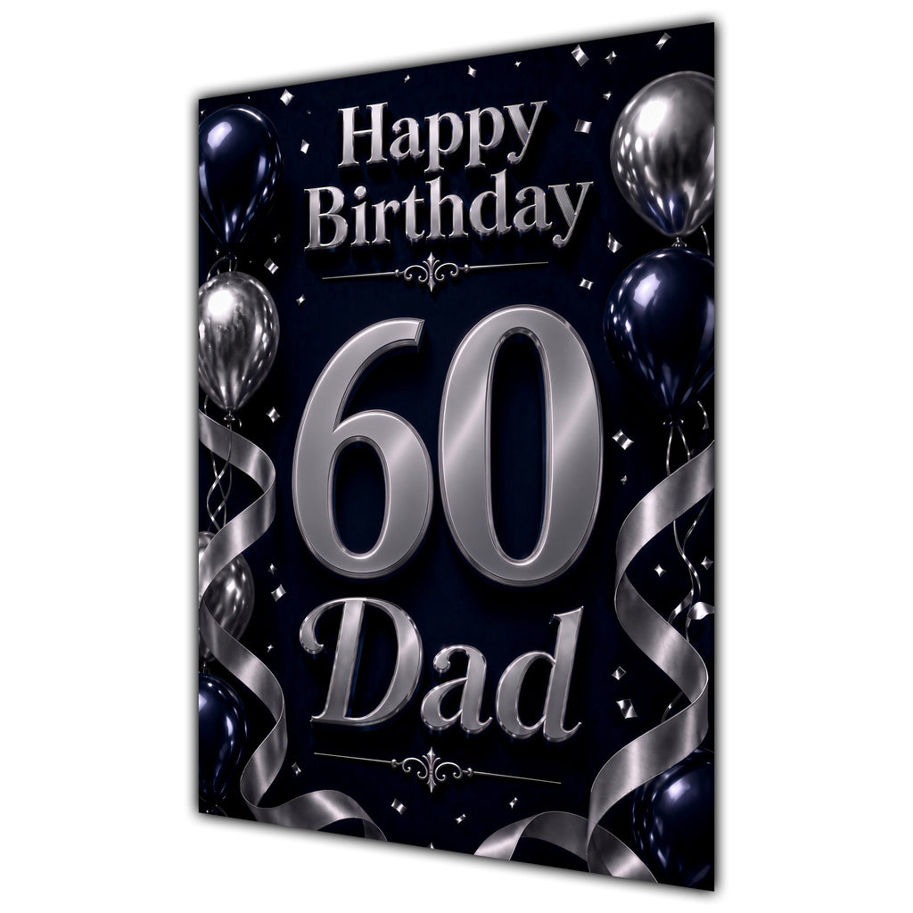Dad 60th Birthday Card - Navy and Silver Balloons