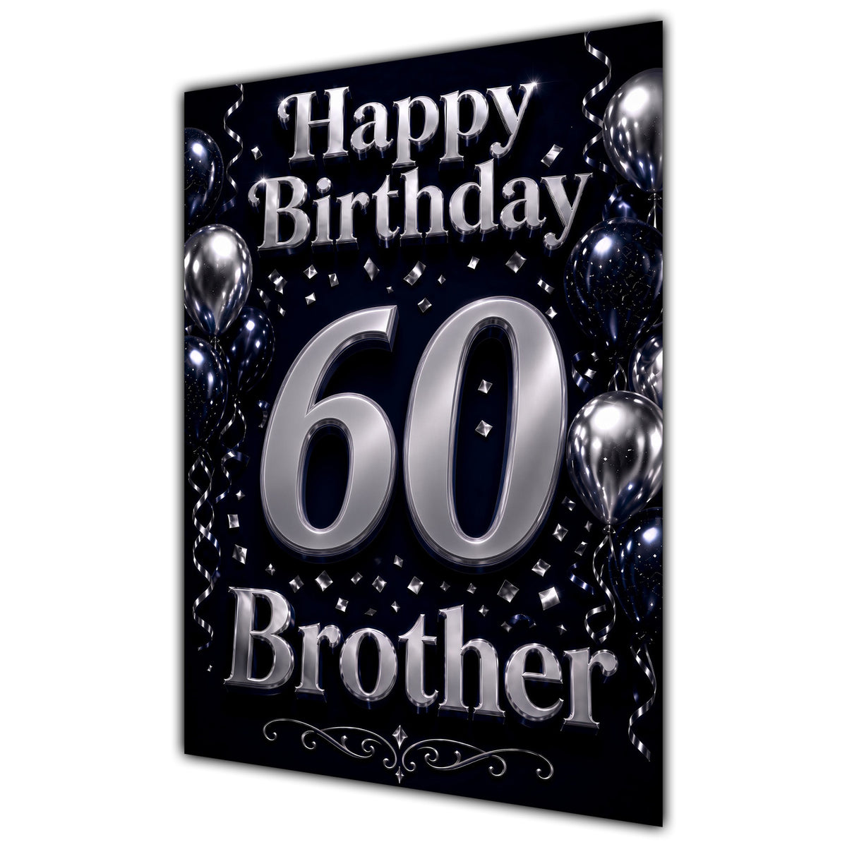 Brother 60th Birthday Card - Navy and Silver Balloons