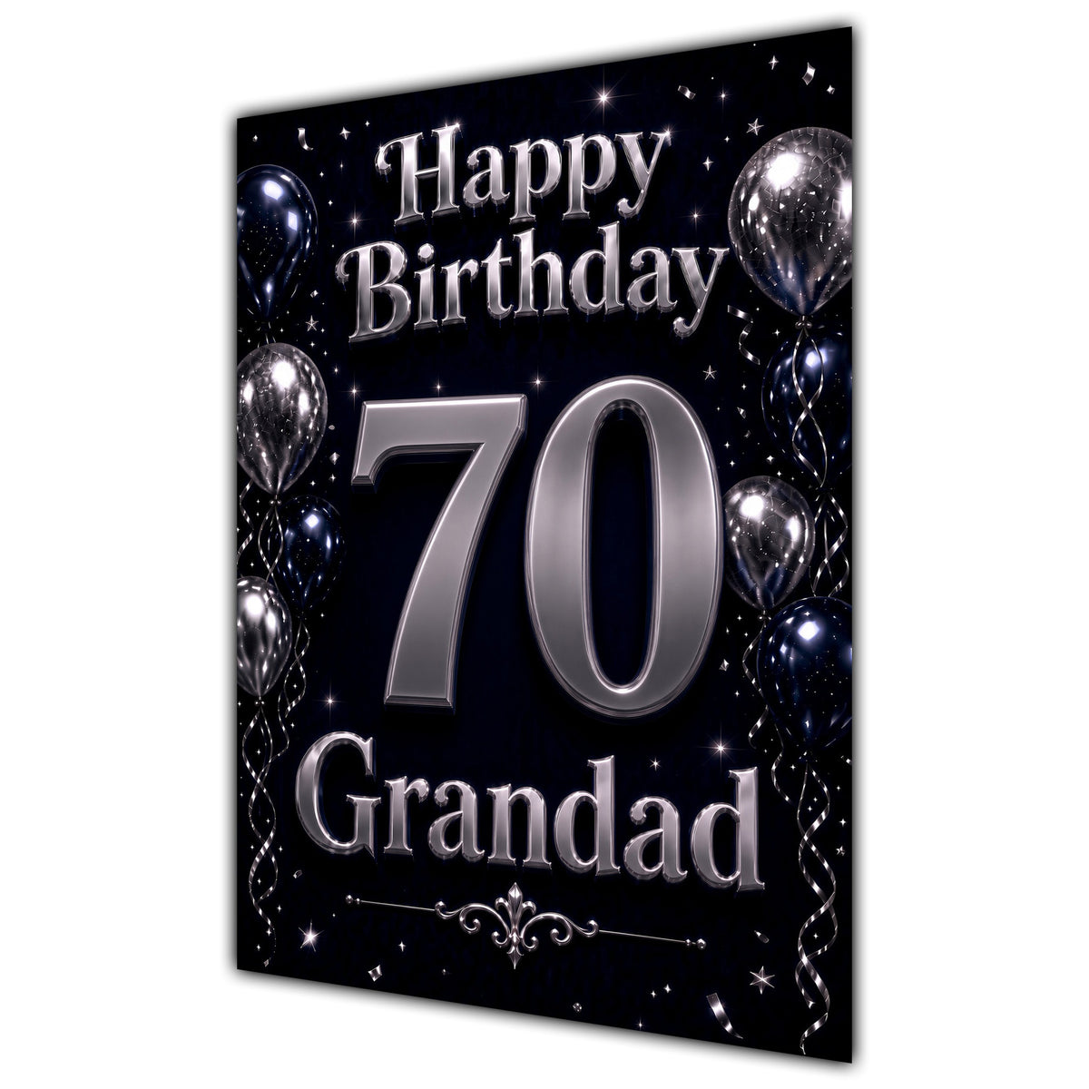Grandad 70th Birthday Card - Navy and Silver Balloons