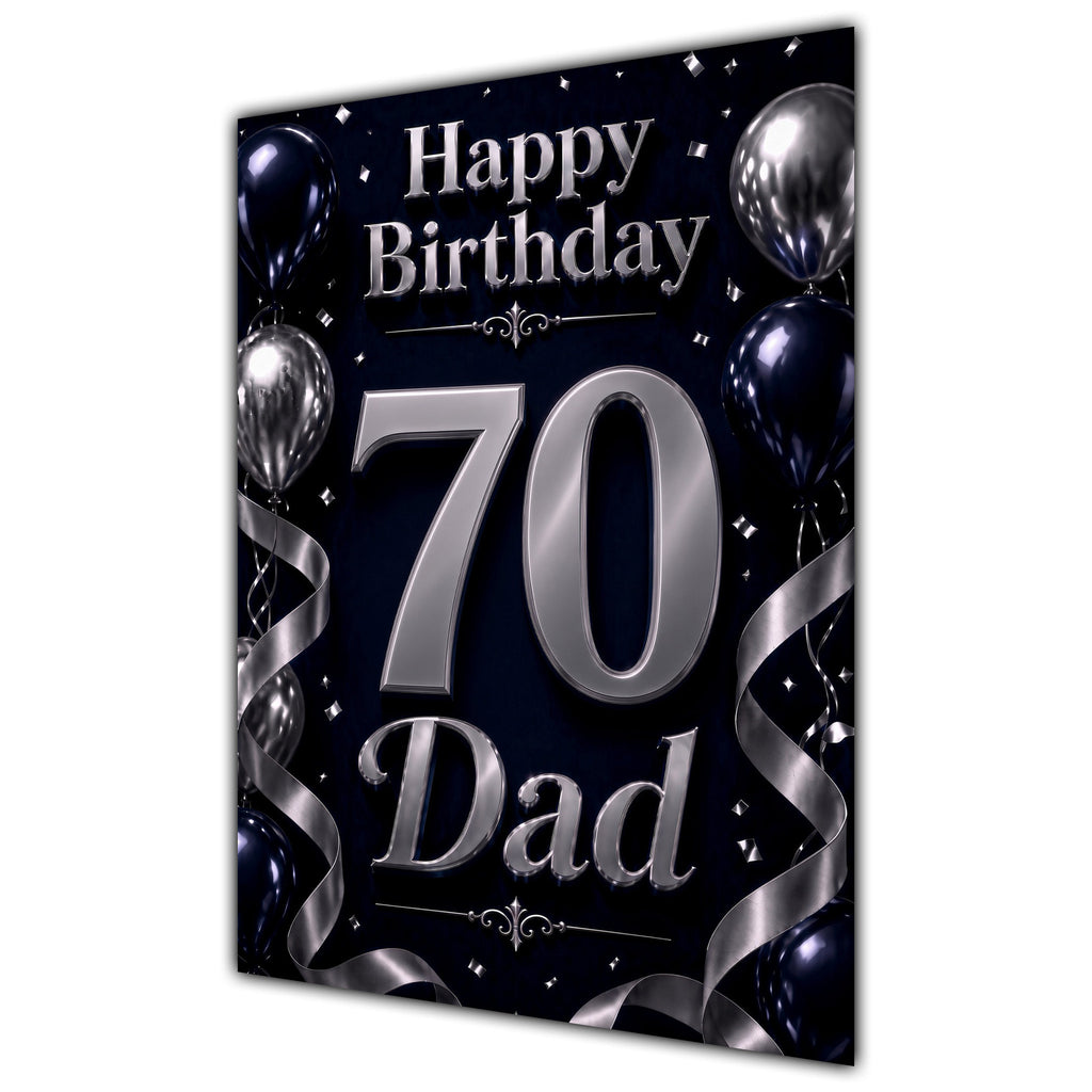 Dad 70th Birthday Card - Navy and Silver Balloons