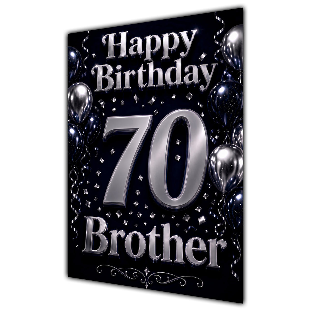 Brother 70th Birthday Card - Navy and Silver Balloons