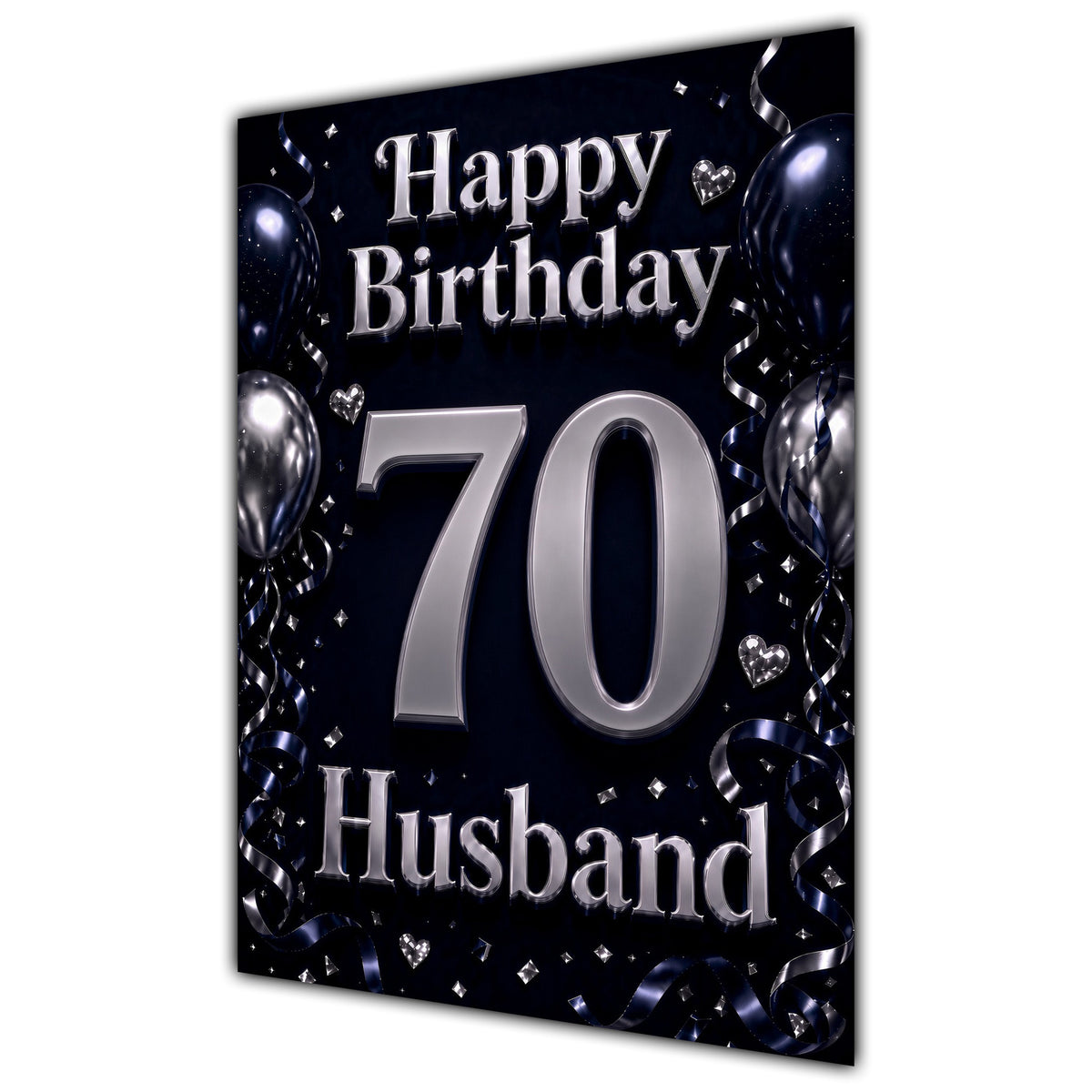 Husband 70th Birthday Card - Navy and Silver Balloons