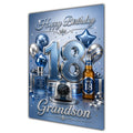 Grandson 18th Birthday Card - Blue and Silver Number, Watch and Bottles