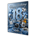 Son 18th Birthday Card - Blue and Silver Number, Watch and Bottles