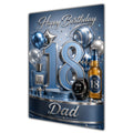 Dad 18th Birthday Card - Blue and Silver Number, Watch and Bottles