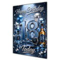 18th Birthday Card - Blue and Silver Number, Watch and Bottles