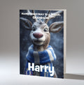 Personalised Christmas Card For Grandson, Son, Nephew, Brother, Friend, Rudolph The Red Nose Reindeer The Football Fan