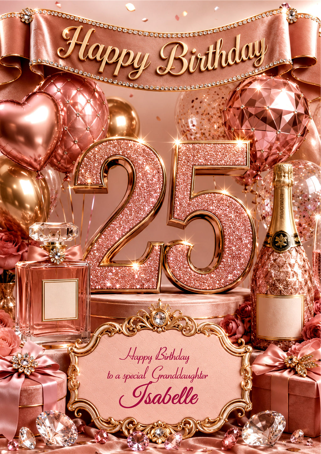 25th Birthday Card For Girls, womem, Daughter, Granddaughter, Niece, Sister, Perfume, Bubbles, Floral E979-2