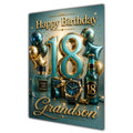 Grandson 18th Birthday Card - Teal and Gold Number, Watch and Bottles