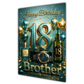 Brother 18th Birthday Card - Teal and Gold Number, Watch and Bottles