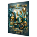 18th Birthday Card - Teal and Gold Number, Watch and Bottles