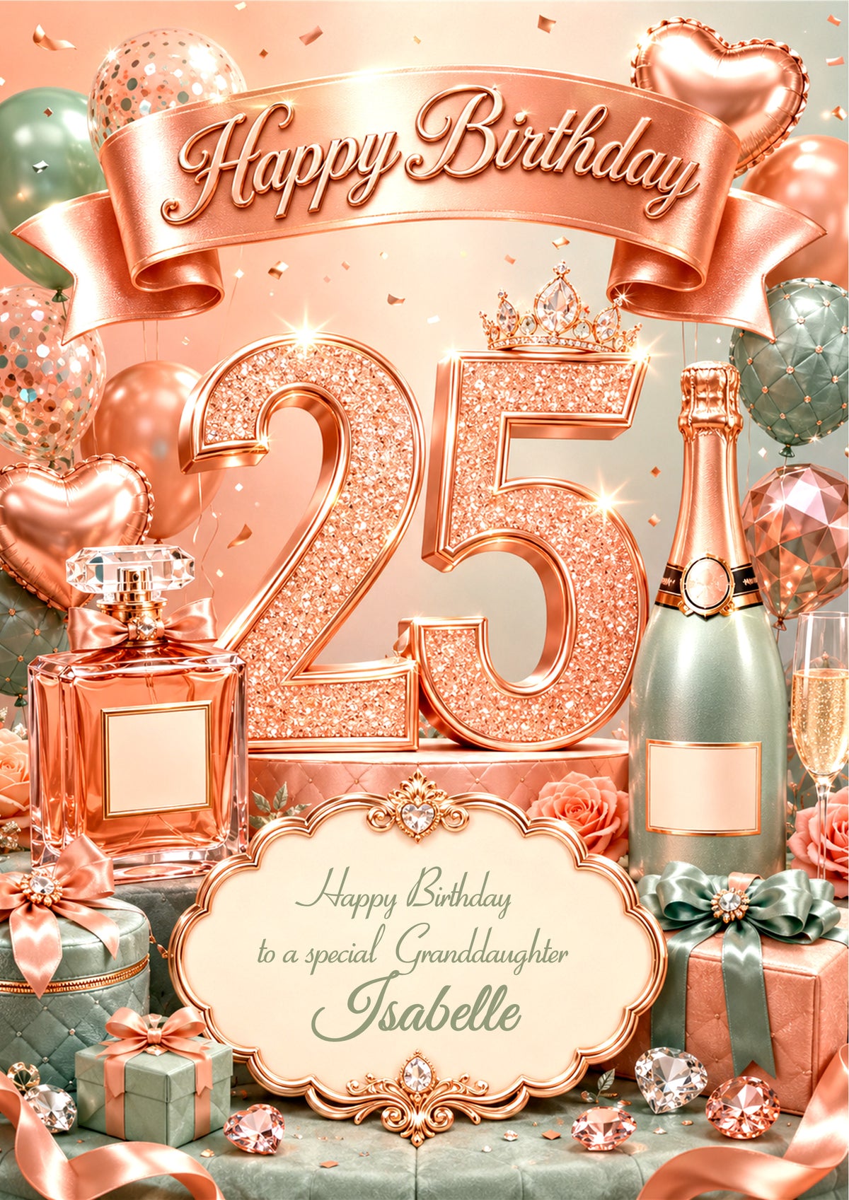 25th Birthday Card For Girls, womem, Daughter, Granddaughter, Niece, Sister, Perfume, Bubbles, Floral E979-3