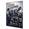 Son 18th Birthday Card - Navy and Silver Number, Watch and Bottles