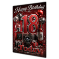 18th Birthday Card - Red and Silver Number, Watch and Bottles