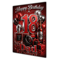 Dad 18th Birthday Card - Red and Silver Number, Watch and Bottles