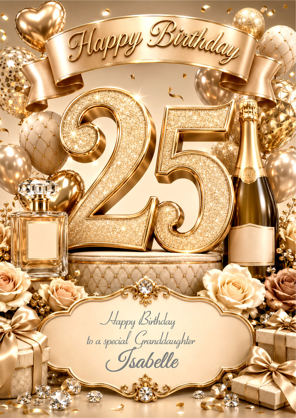 25th Birthday Card For Girls, womem, Daughter, Granddaughter, Niece, Sister, Perfume, Bubbles, Floral E979-4