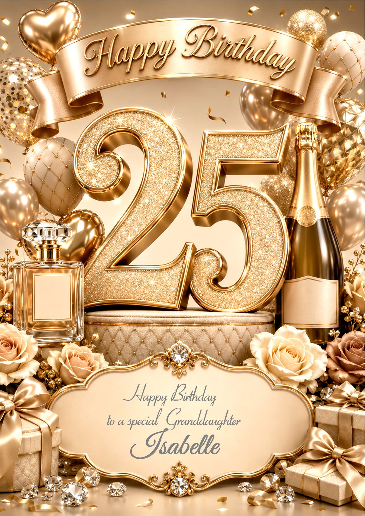 25th Birthday Card For Girls, womem, Daughter, Granddaughter, Niece, Sister, Perfume, Bubbles, Floral E979-4