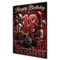 Brother 18th Birthday Card - Red and Silver Number, Watch and Bottles