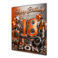 Son 18th Birthday Card - Orange and Silver Number, Watch and Bottles