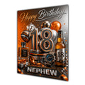 Nephew 18th Birthday Card - Orange and Silver Number, Watch and Bottles