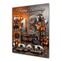 Dad 18th Birthday Card - Orange and Silver Number, Watch and Bottles