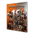 18th Birthday Card - Orange and Silver Number, Watch and Bottles