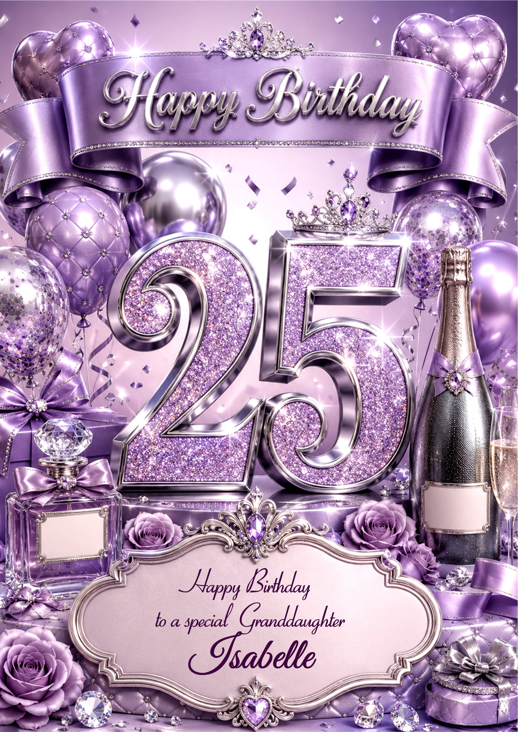 25th Birthday Card For Girls, womem, Daughter, Granddaughter, Niece, Sister, Perfume, Bubbles, Floral E979-5