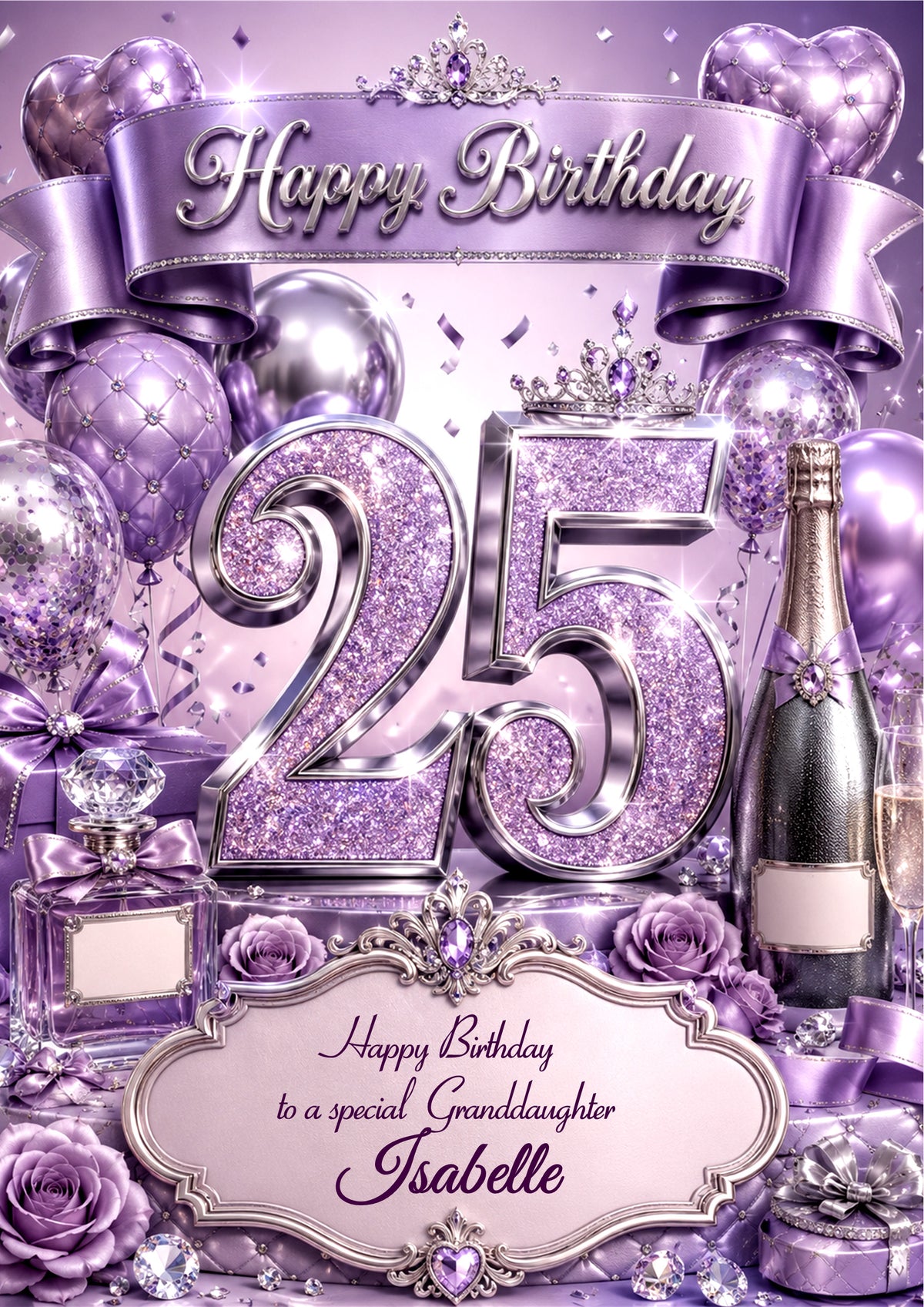 25th Birthday Card For Girls, womem, Daughter, Granddaughter, Niece, Sister, Perfume, Bubbles, Floral E979-5