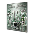 Brother 18th Birthday Card - Sage Green and Silver Number, Watch and Bottles