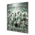 Nephew 18th Birthday Card - Sage Green and Silver Number, Watch and Bottles