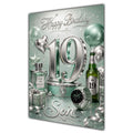 Son 19th Birthday Card - Sage Green and Silver Number, Watch and Bottles