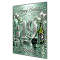 Brother 19th Birthday Card - Sage Green and Silver Number, Watch and Bottles