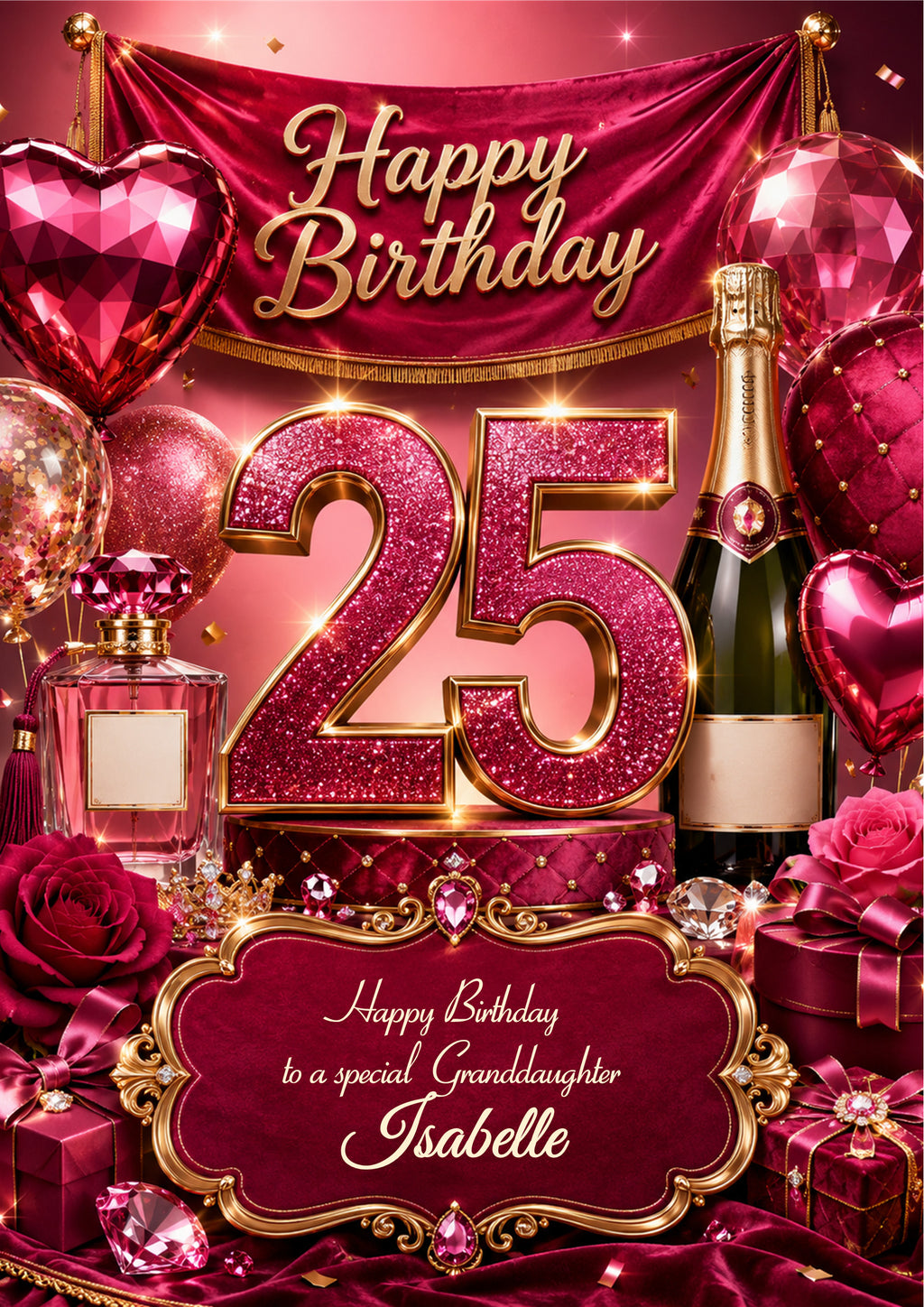 25th Birthday Card Daughter Granddaughter Niece Personalised A5 Size E979-6