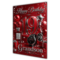 Grandson 19th Birthday Card - Red and Silver Number, Watch and Bottles