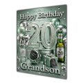 Grandson 20th Birthday Card - Sage Green and Silver Number, Watch and Bottles