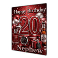 Nephew 20th Birthday Card - Red and Silver Number, Watch and Bottles
