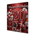 Dad 20th Birthday Card - Red and Silver Number, Watch and Bottles