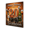 Grandson 20th Birthday Card - Orange and Silver Number, Watch and Bottles