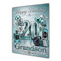 Grandson 20th Birthday Card - Turquoise and Silver Number, Watch and Bottles