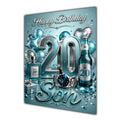 Son 20th Birthday Card - Turquoise and Silver Number, Watch and Bottles