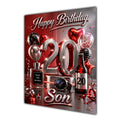 Son 20th Birthday Card - Red and Chrome Number, Watch and Bottles