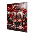 Brother 20th Birthday Card - Red and Chrome Number, Watch and Bottles